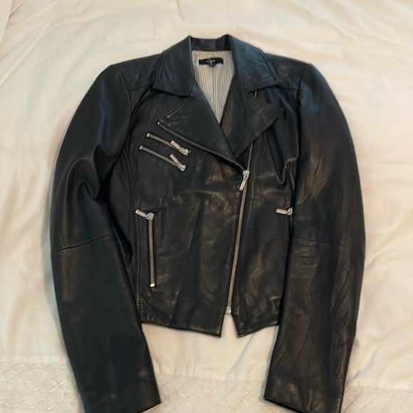 Aqua by Bloomingdale’s Black Leather Moto Jacket - Picture 12 of 12